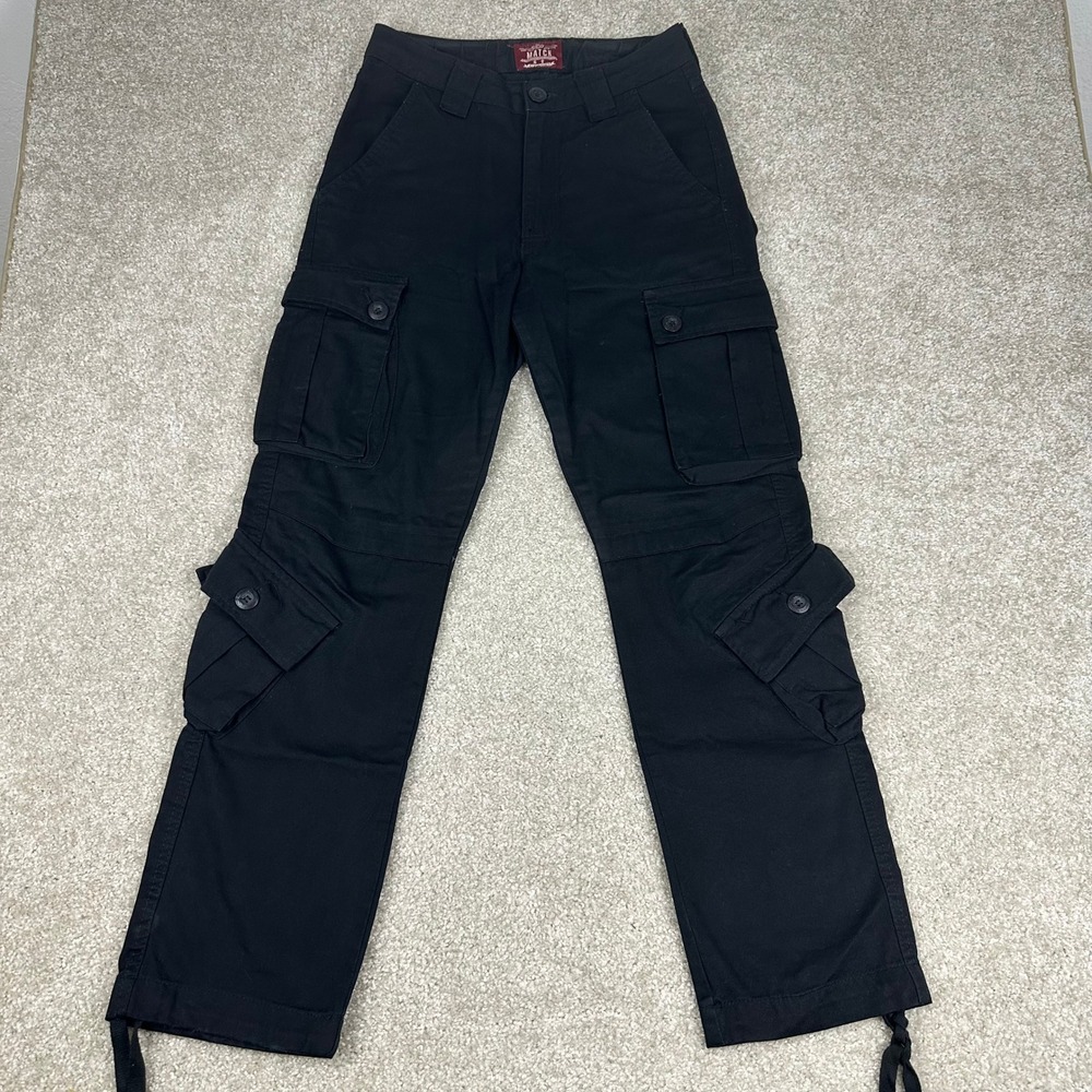 Match Union Workwear Black Cotton Pocket Cargo Pants Tactical 30" Grunge Utility